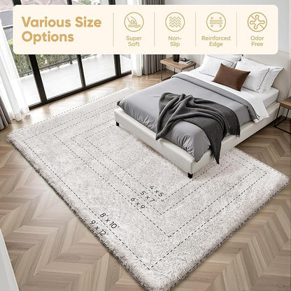 8x10 Area Rugs for Living Room Bedroom: White Soft Fluffy Shag Upgrade Non-Slip - Image 9