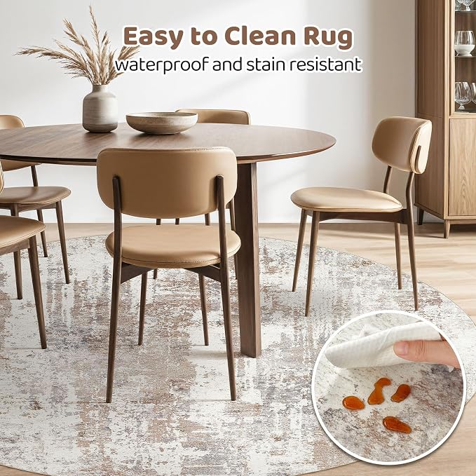 Round Rug Living Room Rugs: 4x4 Washable Circle Abstract Modern Soft Stain - Image 6