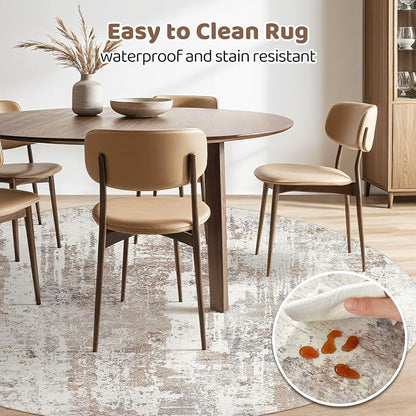 Round Rug Living Room Rugs: 4x4 Washable Circle Abstract Modern Soft Stain - Image 6