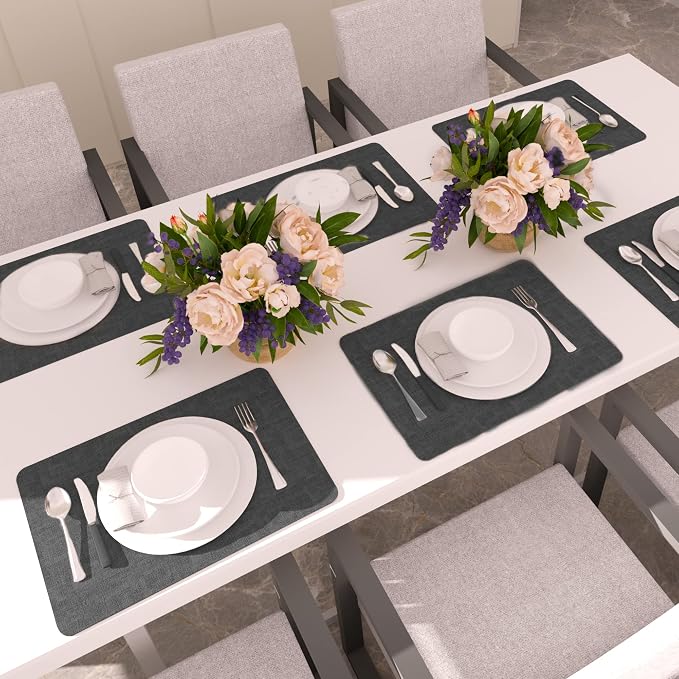 Maxpearl Faux Leather Placemats Set of 6, Dark Grey | Waterproof - Image 9