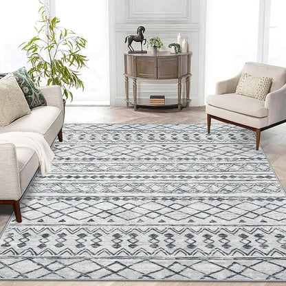 KUTA Area Rug 5x7 Grey, Washable Boho Large Living Room Moroccan Rugs Non-Slip by KUTA