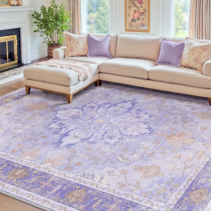 RELEANY Area Rugs 7'x10' Washable Non-Slip, Floral Vintage Distress Medallion by RELEANY