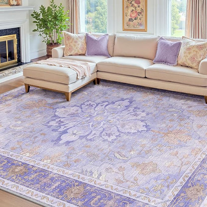 RELEANY Area Rugs 7'x10' Washable Non-Slip, Floral Vintage Distress Medallion by RELEANY