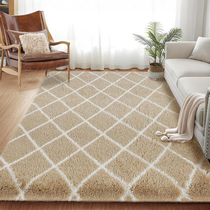 TOOHUB Fluffy Rug for Bedroom, 8X10Feet Stripe Checkered Rug Anti-Skid High - Image 2