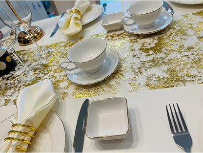 Glitter Metallic Gold Table Runner 11x108 Inch, Mesh Thin Sparkle Table Runner - Image 6