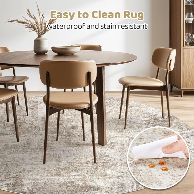 6ft Round Rug Living Room Rugs: 6x6 Washable Circle Large Abstract Modern Soft - Image 5
