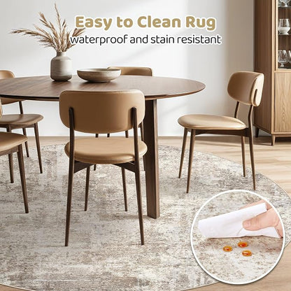 6ft Round Rug Living Room Rugs: 6x6 Washable Circle Large Abstract Modern Soft - Image 5