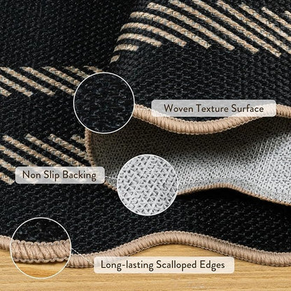 LIVEBOX Scalloped Easy Jute Kitchen Runner Rug, 2x6 Hallway Runner Black Rugs - Image 4