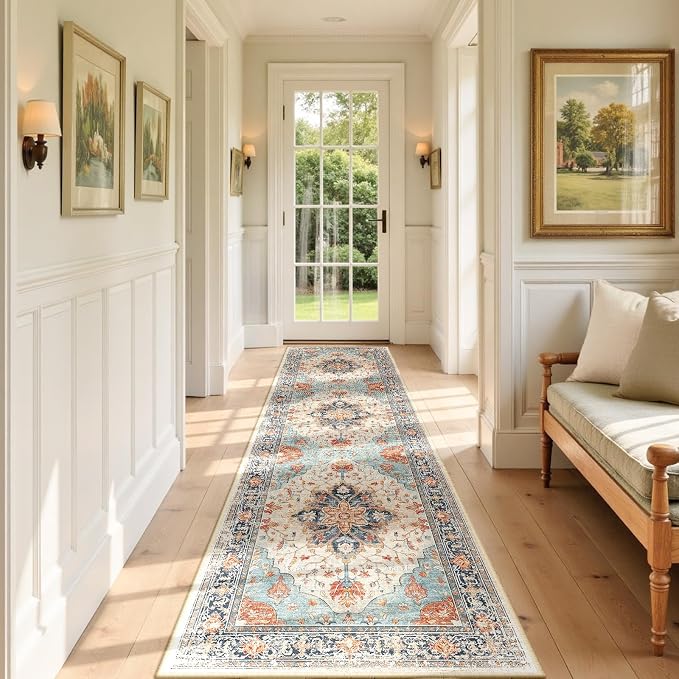 RELEANY Area Rugs Runner 2'x7' Washable Non-Slip, Floral Vintage Distress - Image 2