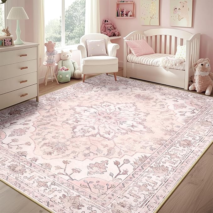 RELEANY Area Rugs 6'x9' Washable Non-Slip, Floral Vintage Distress Medallion - Image 2