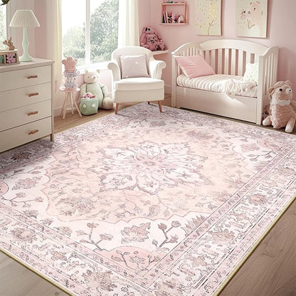 RELEANY Area Rugs 5'x8' Washable Non-Slip, Floral Vintage Distress Medallion - Image 7