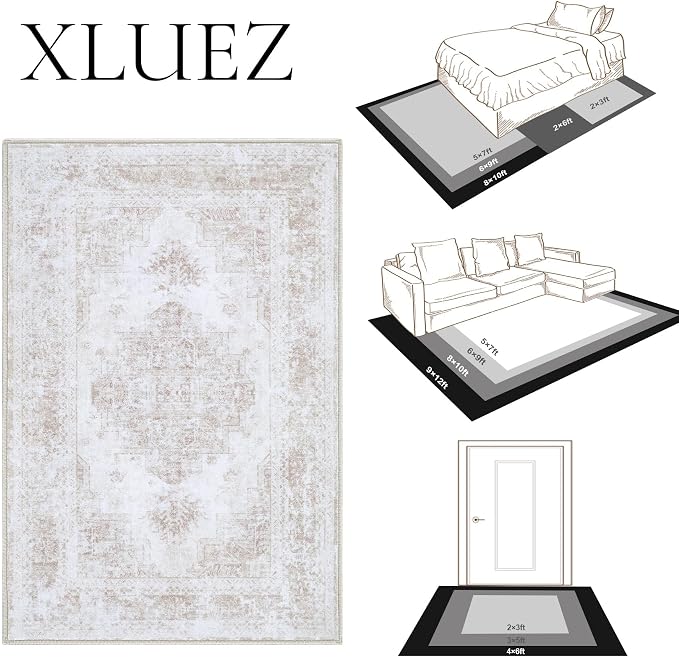 XLUEZ Area Rug 10x12 Living Room Rug, Machine Washable Vintage Distressed - Image 8