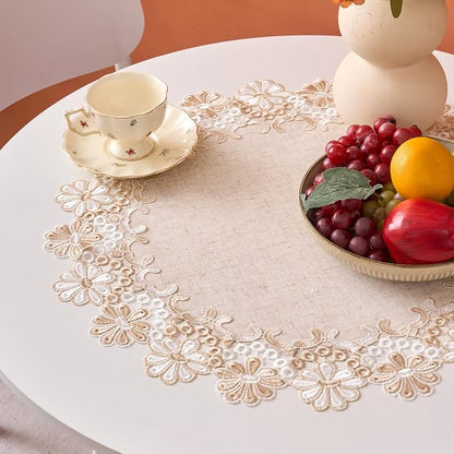 European Antique Jacquard Lace Table Doilies, Small Farmhouse Linen Embroidered - Image 8