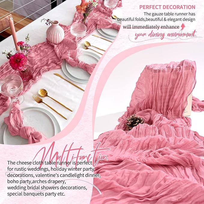 4 Pack Cheesecloth Table Runner 10FT Dusty Rose Table Runner Boho Gauze Cheese - Image 6