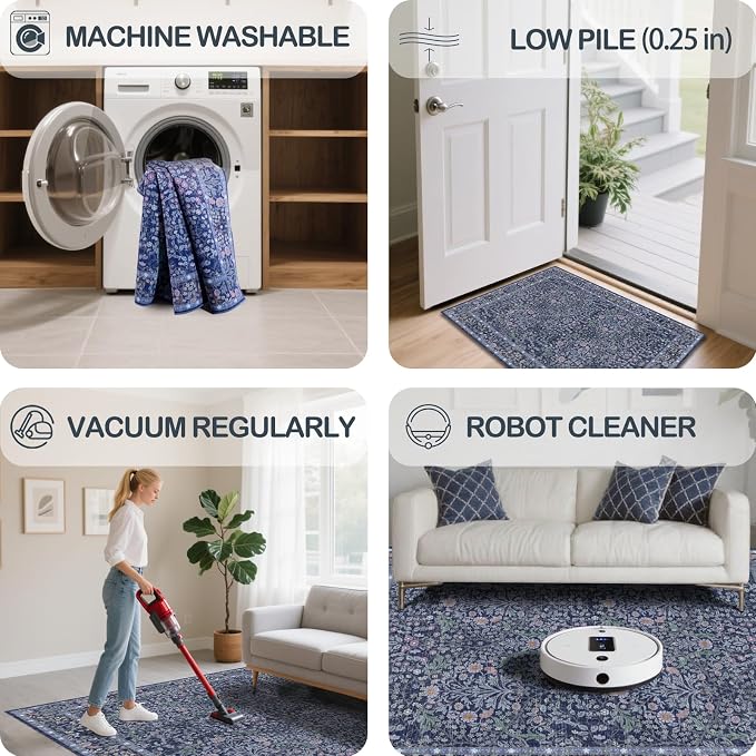 5x7 Washable Area Rugs for Living Room, Stain Resistant Vintage Rugs for Dining - Image 5