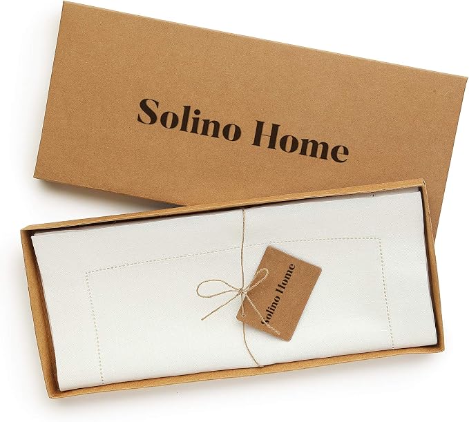 Solino Home 100% Linen Table Runner Ivory, Classic Hemstitch 14 x 72 in | Table - Image 5