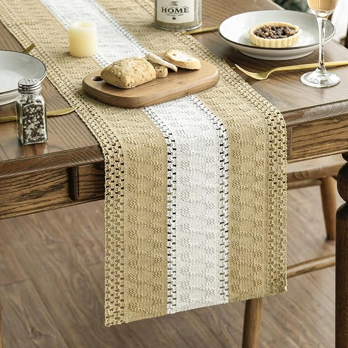 Artoid Mode Burlap Brown Farmhouse Woven Table Runner 12x90 Inch | Seasonal by ArtoidMode