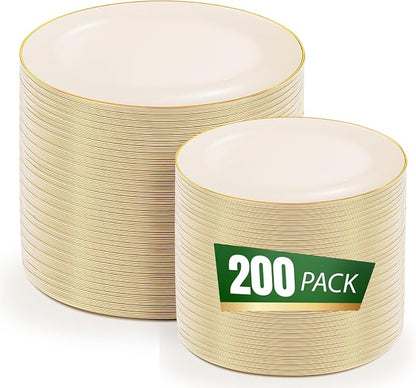bUCLA 200PCS Ivory Plastic Plates by BUCLA