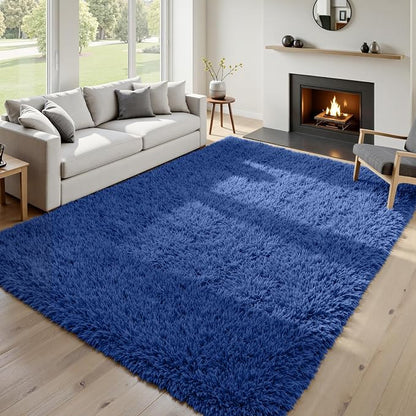 6x9 Area Rugs for Living Room Rug: Soft Fluffy Shag Navy Blue Rugs for Bedroom - Image 4