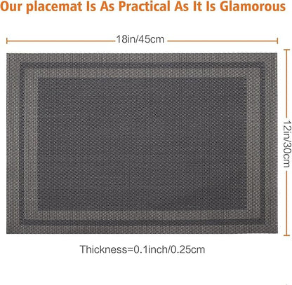 Placemats Set of 4, Vinyl Woven Black Non Slip Table Mats | Heat Resistant - Image 2