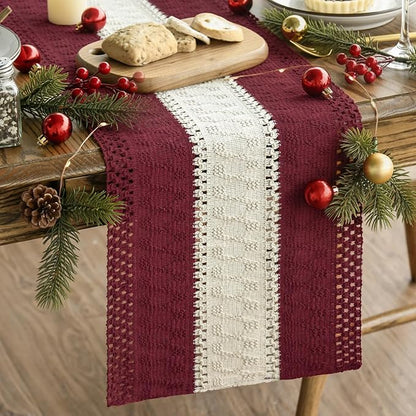 Artoid Mode Red Farmhouse Woven Table Runner 12x60 Inch | Holiday Rustic by ArtoidMode