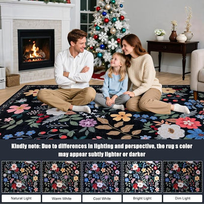 10x12 Area Rugs for Living Room: Floral Washable Rug Vintage Large Soft Boho - Image 9
