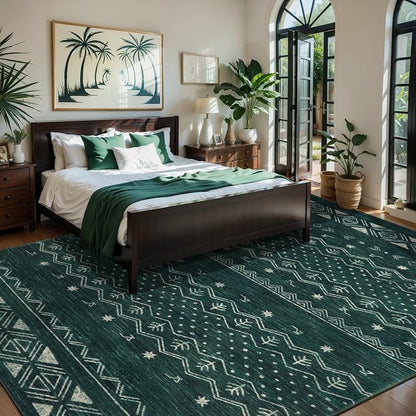 SERISSA 6x9 Area Rugs for Living Room, Washable Non-Slip Dark Green Boho Rug - Image 2