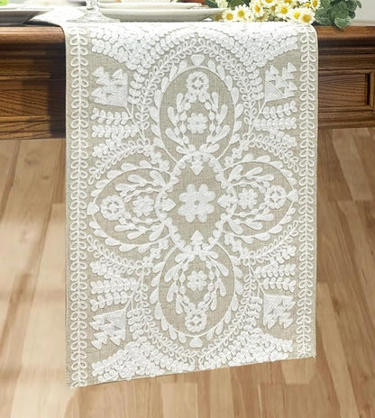 KEVA Boho Table Runner 54inches Long, Farmhouse Rustic Vintage White - Image 6