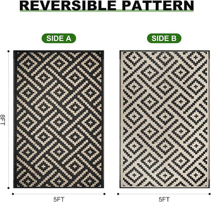 RURALITY Outdoor Rugs 5x8 Feet for Patios Clearance, Plastic Straw Waterproof - Image 2