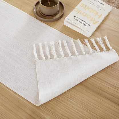 Cotton Linen Table Runner, 13x60 Inch, Off White - Image 4