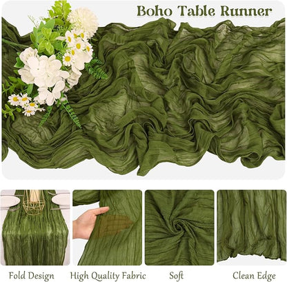 10 Pack Olive Green Cheesecloth Table Runner 6FT Boho Gauze Fabric Table Runner - Image 3