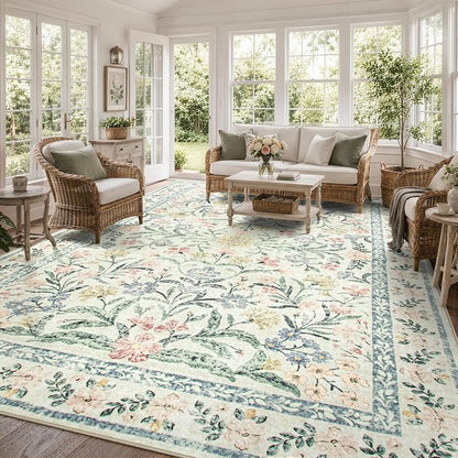 Wonnitar Large Rugs for Living Room, Soft Washable Floral 9x12 Area Rug for - Image 8