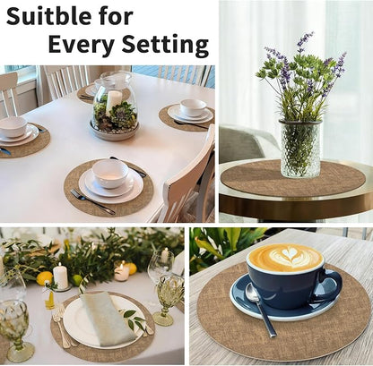 Maxpearl Faux Leather Round Placemats Set of 6, 13.8 inch, Heat Resistant - Image 9