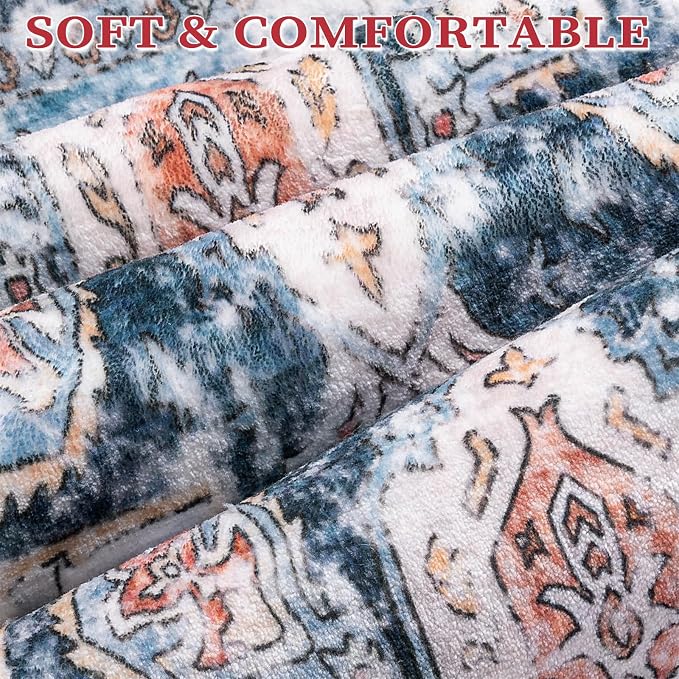 SERISSA Washable Rugs 9x12 Area Rugs, Large Non-Slip Blue Orange Living Room Rug - Image 5
