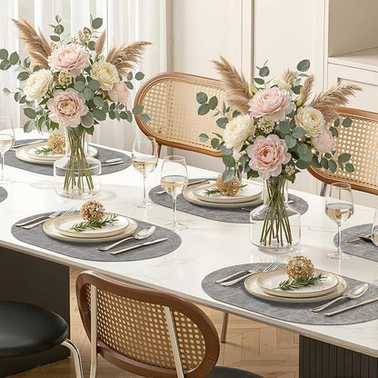 Placemats Set of 8, 11.8 x 17 Inch, Light Grey | Heat Resistant Oval Faux - Image 9