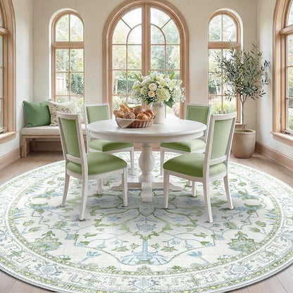 RELEANY Area Rugs Round 8ft Washable Non-Slip, Floral Vintage Distress - Image 2