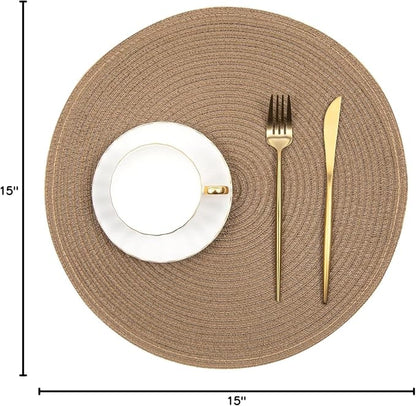 SHACOS Round Braided Placemats Set of 8 Washable 15 inch Round Table Mats Woven - Image 2