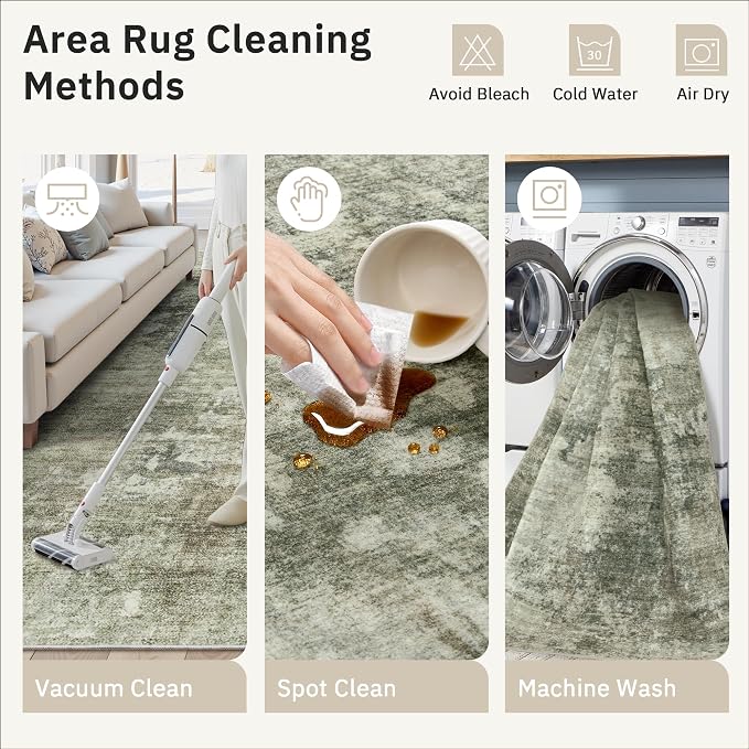 Soalmost Area Rug 6x9 Abstract Living Room Washable Rugs Green Black Non Slip - Image 9
