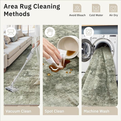 Soalmost Area Rug 6x9 Abstract Living Room Washable Rugs Green Black Non Slip - Image 9
