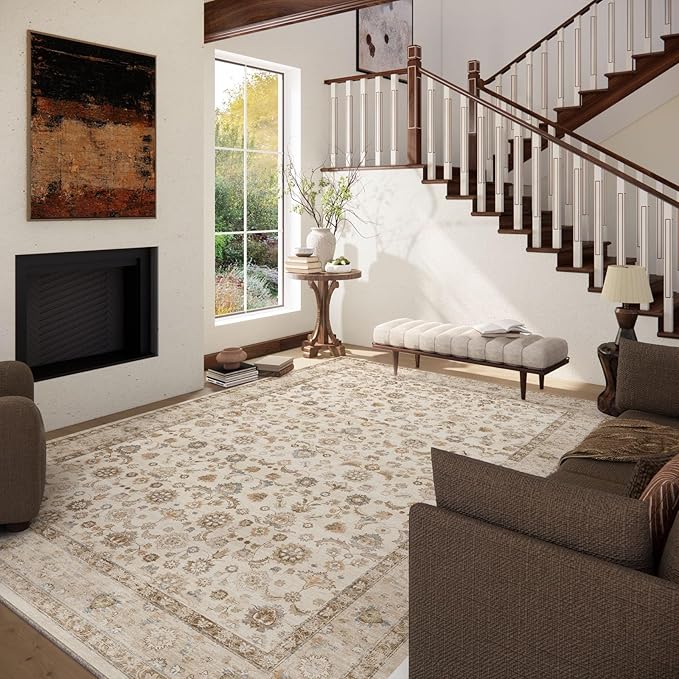 Washable Area Rugs for Living Room: 9x12 Bedroom Rug Boho Vintage Area Rug - Image 2