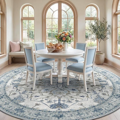 RELEANY Area Rugs Round 10ft Washable Non-Slip, Floral Vintage Distress - Image 3