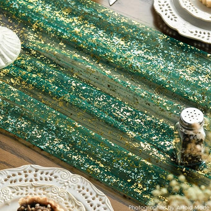 Artoid Mode 6PCS Green Gold Gauze Table Runner 120 Inch 10FT, Glitter Metallic - Image 6
