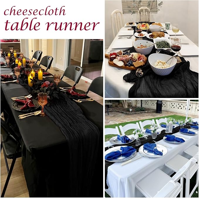 25 Pack Black Cheesecloth Table Runner 17 x 108 Inch Gauze TableRunner Fabric - Image 7
