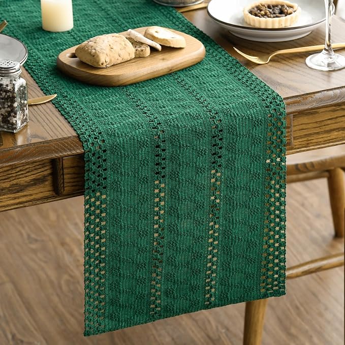 Artoid Mode Dark Green Woven Farmhouse Hollow Table Runner 12x36 Inch | Holiday - Image 6