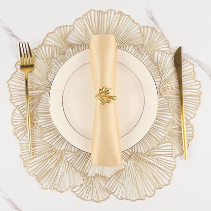 Round Placemats Pressed Vinyl Metallic Flower Place Mats Set of 6 | 15 Inch by AdasBridal