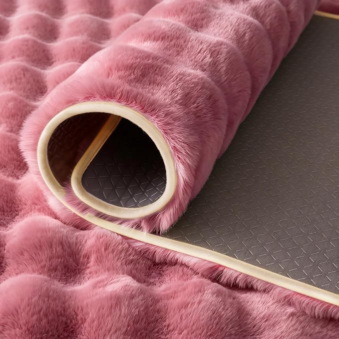 Dusty Rose Rabbit Plush Rug 5'x8', Fluffy Faux Fur Shaggy Area Rug - Image 7