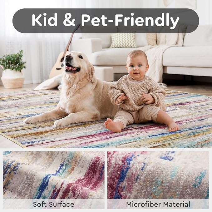 tchdio 8x10 Area Rugs for Living Room, Colorful Modern Abstract Area Rug - Image 4