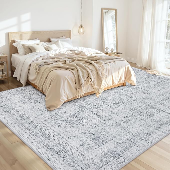 Area Rugs 9x12 Living Room: Vintage Boho Neutral Washable Rug Indoor Soft Large - Image 2