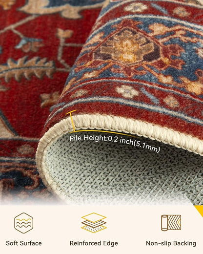 RELEANY Area Rugs Round 4ft Washable Non-Slip, Floral Vintage Distress - Image 3