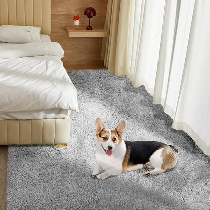 Ultra Soft Rug for Living Room, 8X10 Light Grey Fluffy Shag Area Rug for Bedroom - Image 9